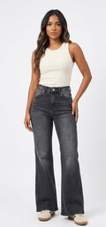 Ref: 7046 Pantalón flare stretch, bota ancha, tiro alto, tono gris oscuro.