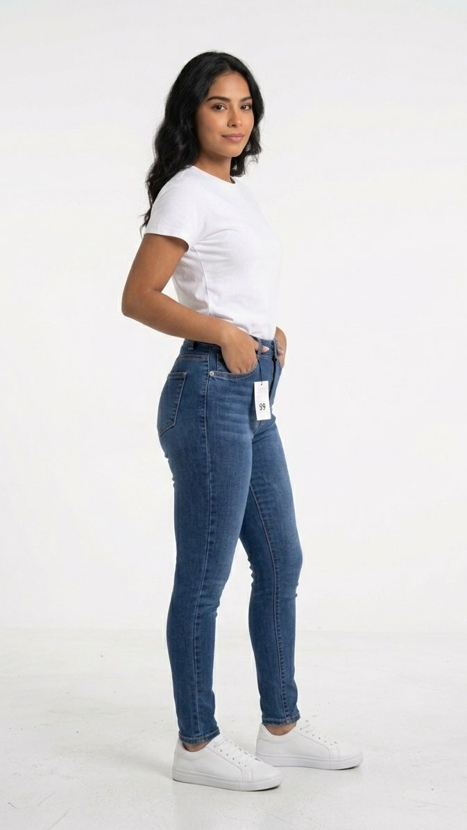 Ref: 7078 Jean skinny stretch, tiro alto, tono azul medio.