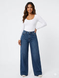 Ref: 41 Jean wide leg, tiro medio, rígido, tono azul oscuro óxido