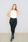 Ref: 7042 Jean skinny stretch, tiro alto, tono negro.